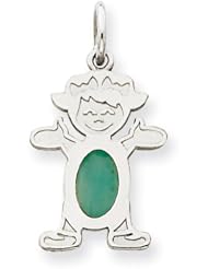 14K White Gold Girl 7x5 Oval Genuine Emerald-May. Gold Wt- 0.87g.