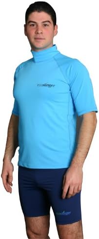 Men Sun Protection Clothing Rash Guard Short Sleeves Blue Laguna