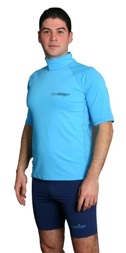 Men Sun Protection Clothing Rash Guard Short Sleeves Blue Laguna