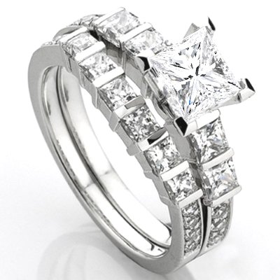 14k White Gold Princess & Round Diamond Ladies Bridal Semi Mount Engagement Ring Set (0.80 cttw, H-I Color, I1 Clarity) Center Stone Not Included