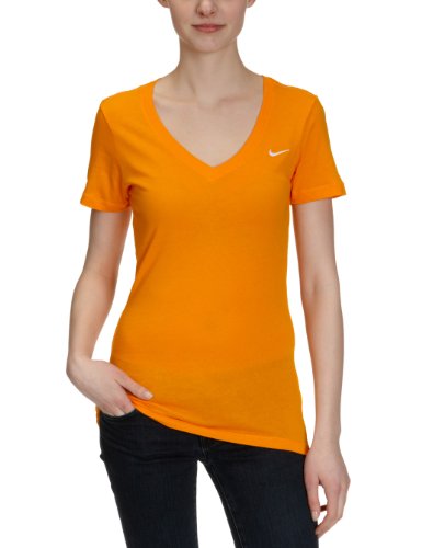 NIKE Damen Kurz&auml;rmliges T-Shirt Solid Swoosh V Neck, orange peel/white, M, 411756 Preisvergleich