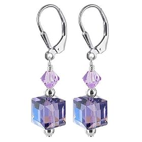 Swarovski Crystal 10 MM Cube Tanzanite and 4 MM Lavender Bicon Silver... by 