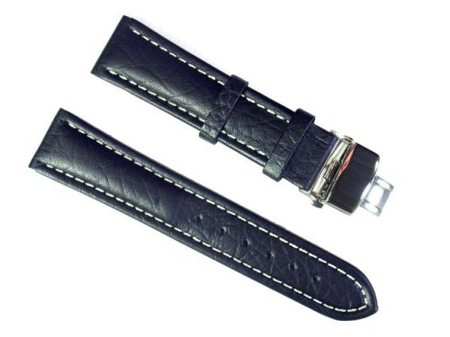 BANDA WYOMING BUFFALO LEATHER WATCHBAND WITH STAINLESS DOUBLE FOLDING BUTTERFLY CLASP DEPLOYANT BUCKLE DESIGN REAL ITALIAN CALF LEATHER 20 mm BLUE COLOR