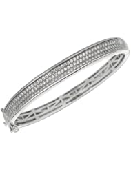 Silver Rhodium Plated Polish 7.50" 6.10mm Clear Micropave Cubic Zirconia Flat Round Grooved Like Top Graduated Bangle With Side Clasp