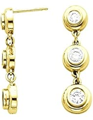 14K Yellow Gold Three-Stone Diamond Earrings - 1.50 Ct. Total Weight -- LIFETIME WARRANTY