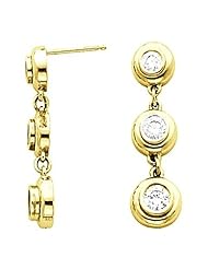 14K Yellow Gold Three-Stone Diamond Earrings - 1.00 Ct. Total Weight -- LIFETIME WARRANTY