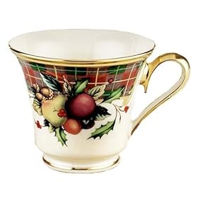 Lenox Holiday Tartan Gold Banded Ivory China Cup by Lenox China