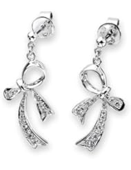 18K White Gold Round Diamond Accents Dangling Ribbon Bow Stud Earrings (1/3 cttw, G-H Color, VS2-SI1 Clarity) Women Jewelry