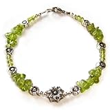 Handmade Peridot and Silver Flower Bracelet