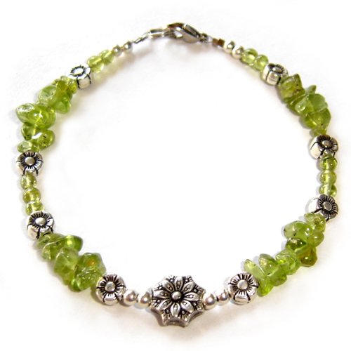 Handmade Peridot and Silver Flower Bracelet