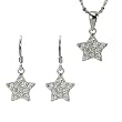 Diamond Cubic Zirconia Pave Star Platinum Overlay CAREFREE Sterling Silver Pendant Necklace and Drop Earrings Set