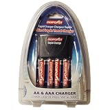 Digipower DPS-2500 Slim Travel Plug-In AA/AAA Battery Charger with 4 AA 2300mAh Batteries (Black)