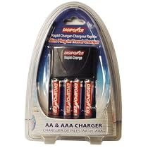 Digipower DPS-2500 Slim Travel Plug-In AA/AAA Battery Charger with 4 AA 2300mAh Batteries (Black)