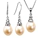 Crystal Top 8-9mm AAAA Drop Pearl Platinum Overlay CAREFREE Sterling Silver Pendant Necklace & Earrings Set, Peach