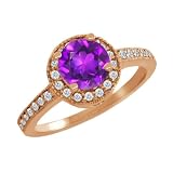 1.05 Ct Round Purple Amethyst White Diamond 18K Rose Gold Ring
