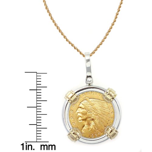 $2.50 Indian Head Gold Piece Quarter Eagle Coin in Sterling Silver & 14k Gold Bezel (24