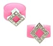 Ring - R49 - Silicone Ring with Diamond Shape Crystal Charm - Size 7 (18mm) ~ Pink