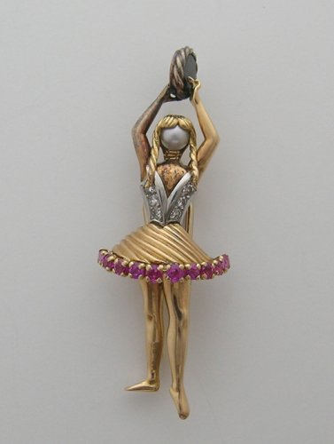 Circa 1940 18k Yellow Gold French Ballerina Pin