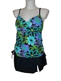 Womens Beach Native Tankini Skirtini Swimsuit Set, Swimwear, Lime/Purple/Turquoise 8-16
