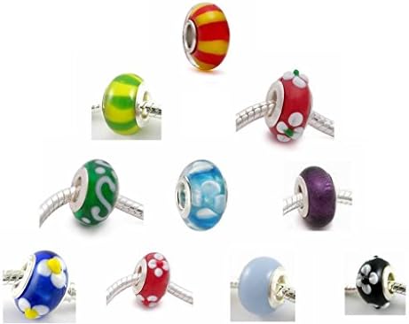 10 piece total,silver plated core murano glass beads compatible with pandora European bracelets jewelry
