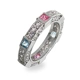 Eve's Addiction Sterling Silver Stackable Cubic Zirconia Band w/ CZ Pastels