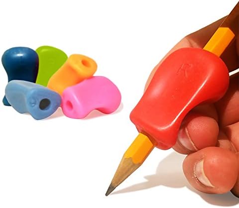 The Pencil Grip - Universal Ergonomic Writing Aid, 6 Colored Silicone Grippers for the Preschoolers & Left Handed Kids - Teaches You How To Hold A Pencil & Make A Pencil Grip