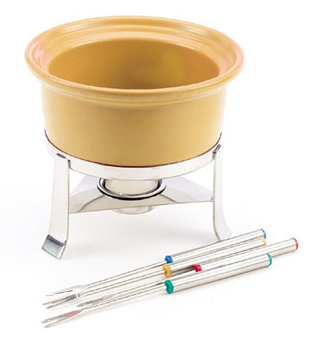 Chantal 3 Cup Ceramic Fun Fondue Set, Semi Gloss Curry Yellow
