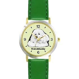 Bichon Frise (SC) Dog - WATCHBUDDY® DESIGNER DELUXE TWO-TONE THEME WATCH - Arabic Numbers-EMERALD... by WatchBuddy