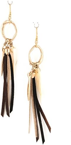 Bling Bar Faux Suede with Sea Shell Tassel Earrings (WORN GOLD-BROWN)
