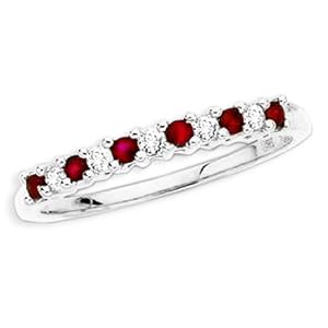 10K White Gold 0.13 ct. Diamond with Alternating 1 4 ct. Ruby Anniversary Ring by