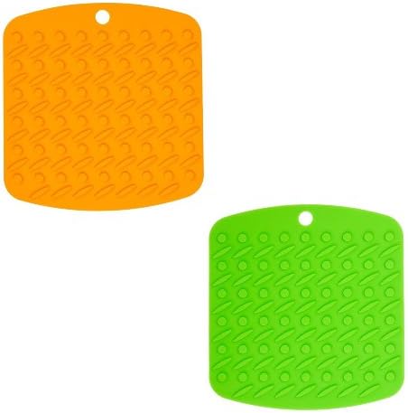 Ioven Silicone Pot Holder, Trivet Mat,jar Opener,spoon Rest and Garlic Peeler (Set of 2) Non Slip, Flexible, Durable, Dishwasher Safe, Heat Resistant Hot Pads
