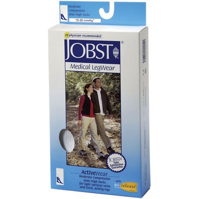 JOBST ACTIVEWEAR SUPPORT COMPRESSION SOCKS WHITE KNEEHIGH 15-20 mmHg LARGE