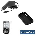 Black Durable Flexible Soft Silicone Skin Case + Rapid Car Charger + Clear Reusable LCD Screen Protector for Palm Treo Pro 850 Smartphone