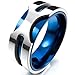 INBLUE Men's 8mm Stainless Steel Ring Band Silver Tone Blue Wedding