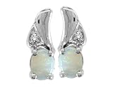 Opal Gemstone Earrings with Diamonds (3/8 inch) in White Gold