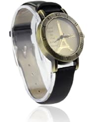 Jim 1PCS Black Fashion Womans Jewelry Eiffel Tower Leather Watchs Casual Lady Wristwatches