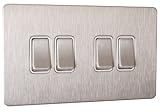 Schneider Electric Ultimate 4-gang 2-way 10ax Plate Switch Screwless Stainless Steel Flat Plate - White Insert