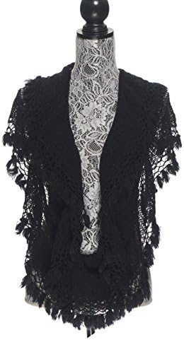 Elles Clothing Women's Infinity Scarf Winter Crochet Knit Fringe and Tassel Loop Scarves - Black Scarfs - Various Styles and Colors