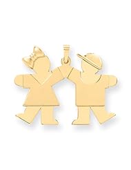 14k Yellow Gold Solid Engravable Girl on Left & Boy on Right Charm
