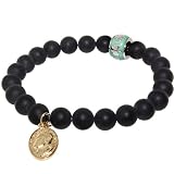 Matte Onyx Stretch Bracelet with IOANNES PAULUS II Papal Charm & Stainless Steel Bead Accent