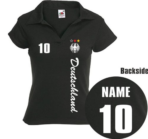 DEUTSCHLAND – Trikot Damen POLO SHIRT EM – NAME + NUMMER XS BIS XXL | SCHWARZ |