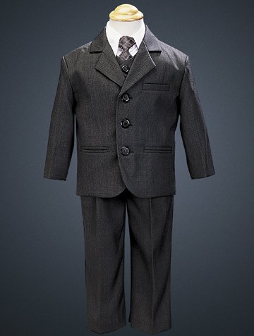 5 Piece Dark Gray Suit with Shirt, Vest, and Tie - Size 12