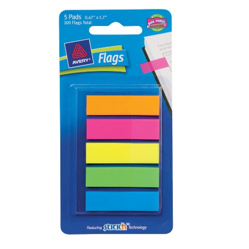 Avery Flags, Bright Colors, 0.47 X 1.7 Inch, 100 Flags (22550)