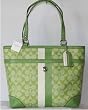 Coach Heritage Stripe Signature Shopper Bag Tote Lime Green