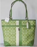 Coach Heritage Stripe Signature Shopper Bag Tote Lime Green