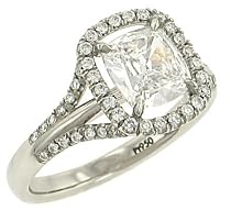 Cushion Cut and Pave Diamond Engagement Ring 1.36cttw