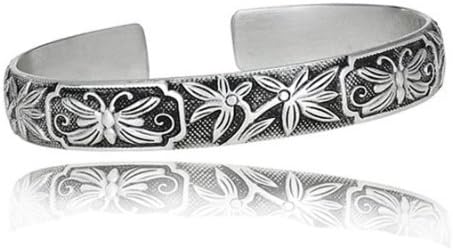 Tribal Flower &amp; Butterfly White Copper Muntz Metal Open Cuff Bracelet