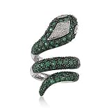 4.10 ct. t.w. Emerald Snake Ring With Diamonds In Sterling Silver