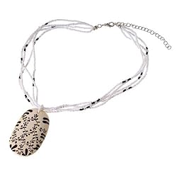 White Ceramic Pendant Necklace with Floral design