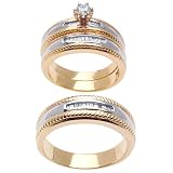 14K Two Tone Yellow and White Gold Diamond Trios Wedding Band